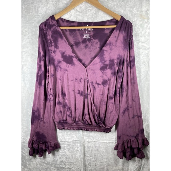 American Eagle By Payless Tops - American Eagle Soft & Sexy Ruffle Bell Sleeve Top Purple Tie Dye Womens Sz Small
